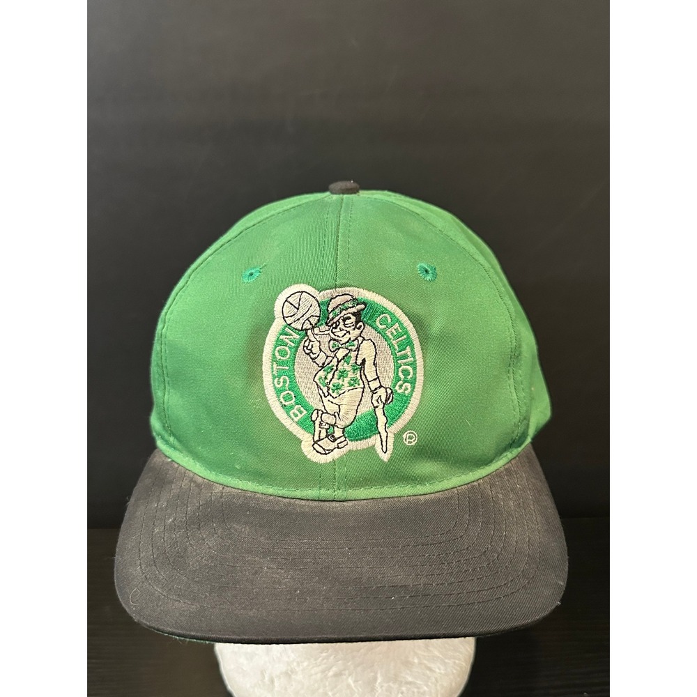 Vintage Boston Celtics AJD Snapback Hat Green Black NBA Lucky Leprechaun Cap